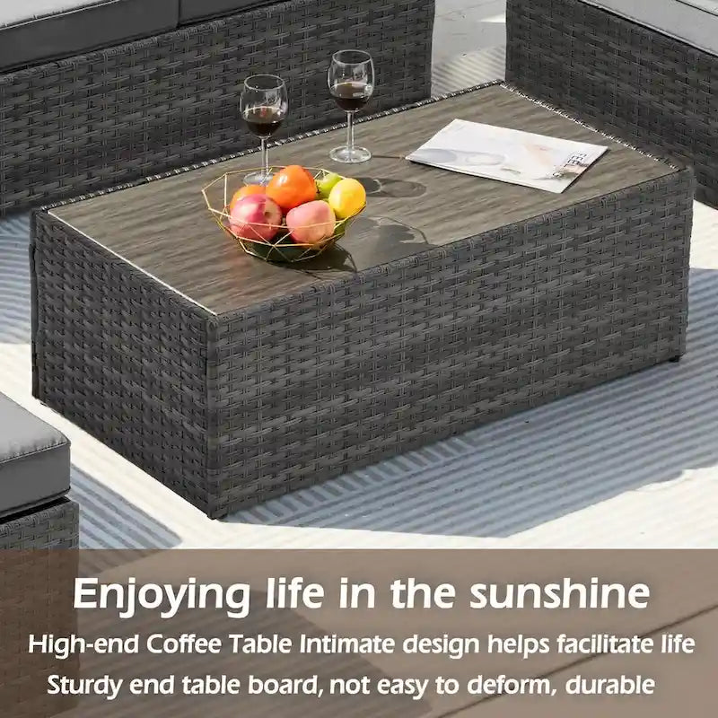 6-Piece Wicker Outdoor Sectional Furniture Set with Cushions and Coffee Table