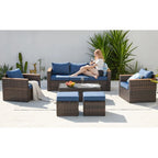 6-Piece Wicker Outdoor Sectional Furniture Set with Cushions and Coffee Table