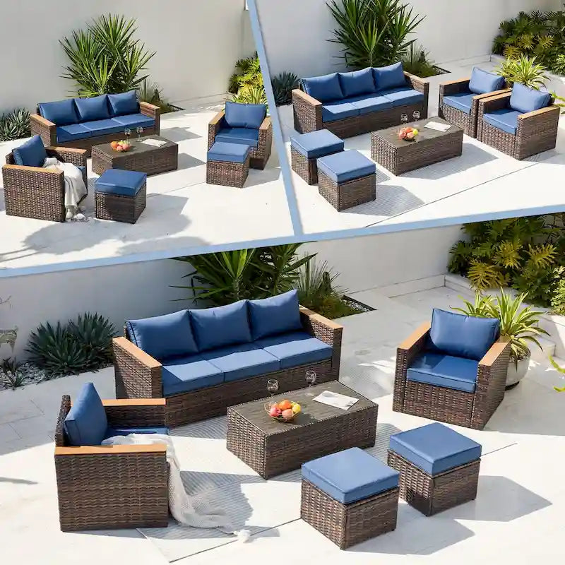 6-Piece Wicker Outdoor Sectional Furniture Set with Cushions and Coffee Table