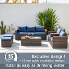 6-Piece Wicker Outdoor Sectional Furniture Set with Cushions and Coffee Table