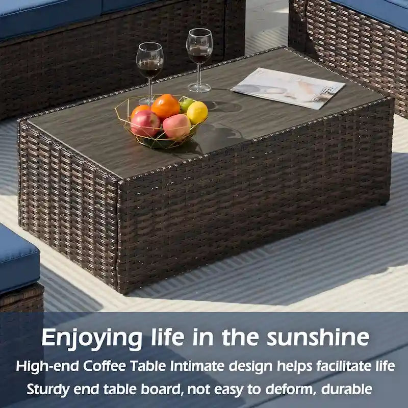 6-Piece Wicker Outdoor Sectional Furniture Set with Cushions and Coffee Table