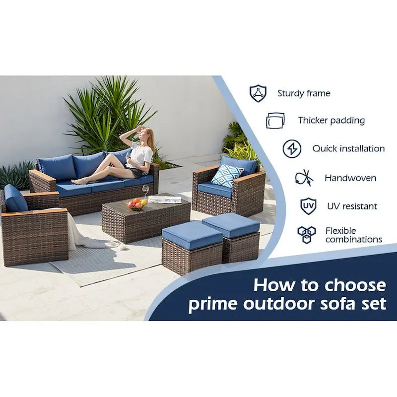 6-Piece Wicker Outdoor Sectional Furniture Set with Cushions and Coffee Table
