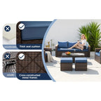 6-Piece Wicker Outdoor Sectional Furniture Set with Cushions and Coffee Table