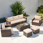 6-Piece Wicker Outdoor Sectional Furniture Set with Cushions and Coffee Table