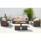 6-Piece Wicker Outdoor Sectional Furniture Set with Cushions and Coffee Table