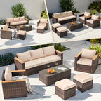 6-Piece Wicker Outdoor Sectional Furniture Set with Cushions and Coffee Table