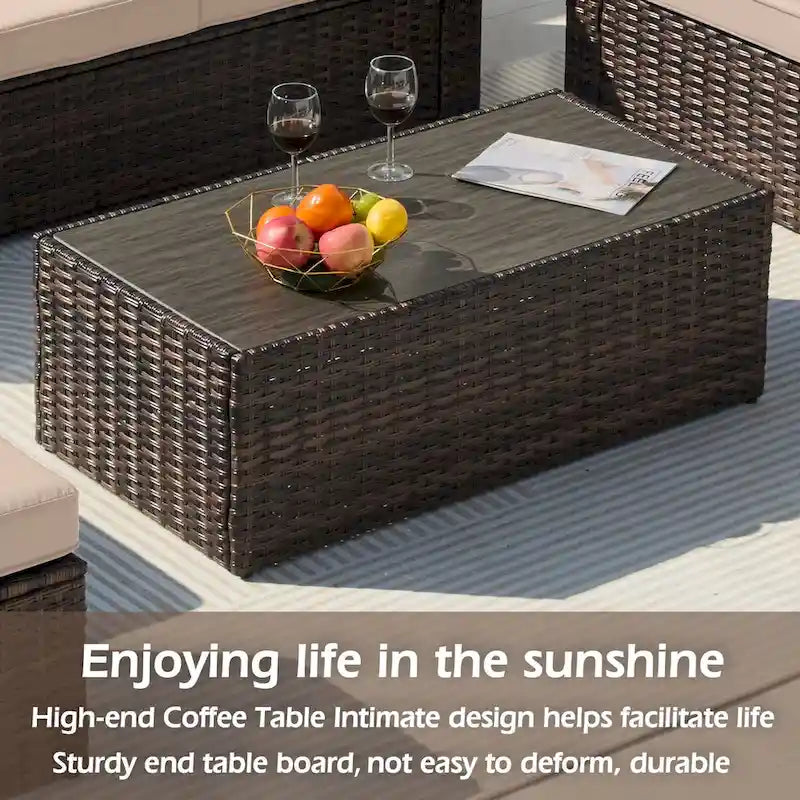 6-Piece Wicker Outdoor Sectional Furniture Set with Cushions and Coffee Table