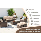 6-Piece Wicker Outdoor Sectional Furniture Set with Cushions and Coffee Table