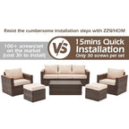6-Piece Wicker Outdoor Sectional Furniture Set with Cushions and Coffee Table