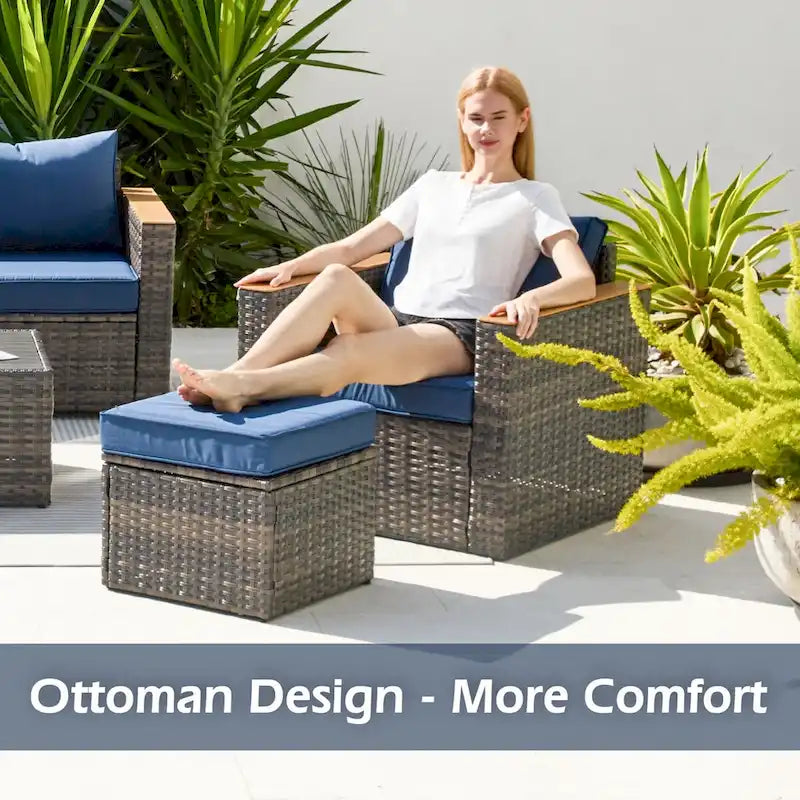 6-Piece Wicker Outdoor Sectional Furniture Set with Cushions and Coffee Table