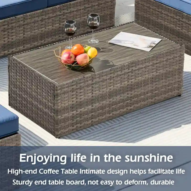 6-Piece Wicker Outdoor Sectional Furniture Set with Cushions and Coffee Table