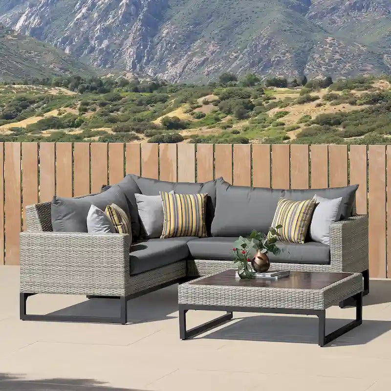 Milo Grey 4 Piece Sunbrella Outdoor Patio Sectional with Table