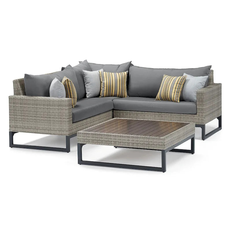 Milo Grey 4 Piece Sunbrella Outdoor Patio Sectional with Table