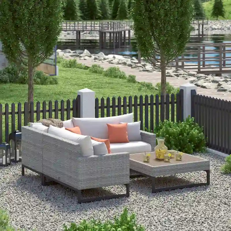 Milo Grey 4 Piece Sunbrella Outdoor Patio Sectional with Table