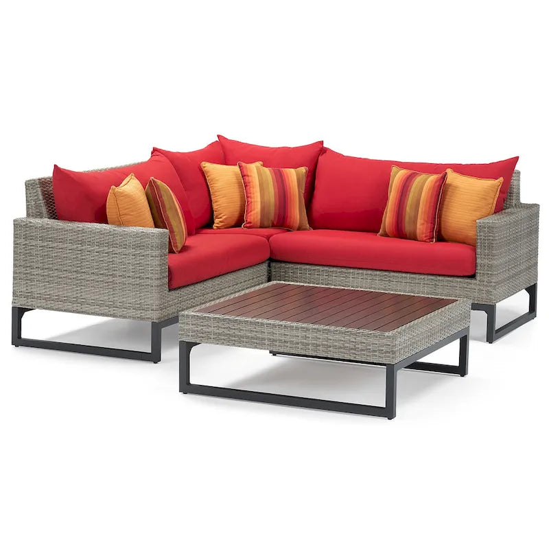Milo Grey 4 Piece Sunbrella Outdoor Patio Sectional with Table