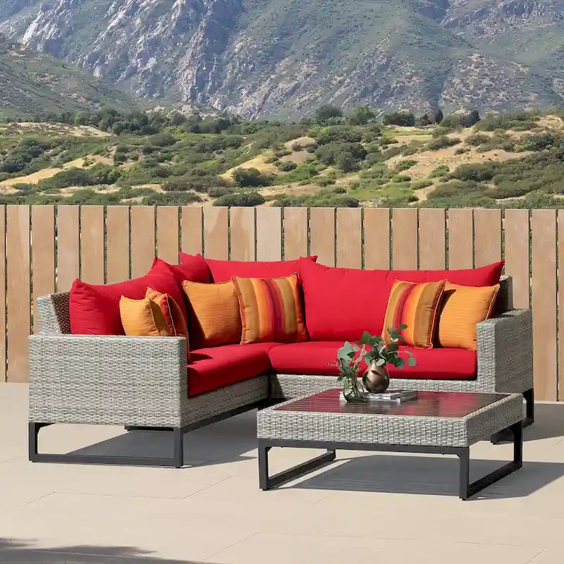 Milo Grey 4 Piece Sunbrella Outdoor Patio Sectional with Table