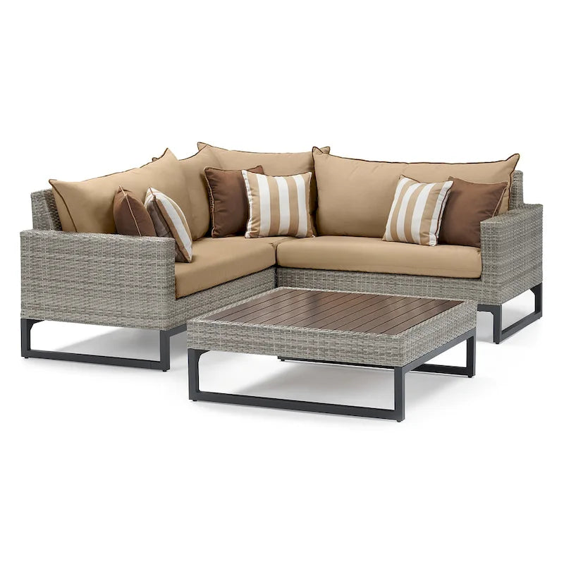 Milo Grey 4 Piece Sunbrella Outdoor Patio Sectional with Table