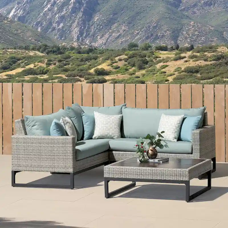 Milo Grey 4 Piece Sunbrella Outdoor Patio Sectional with Table