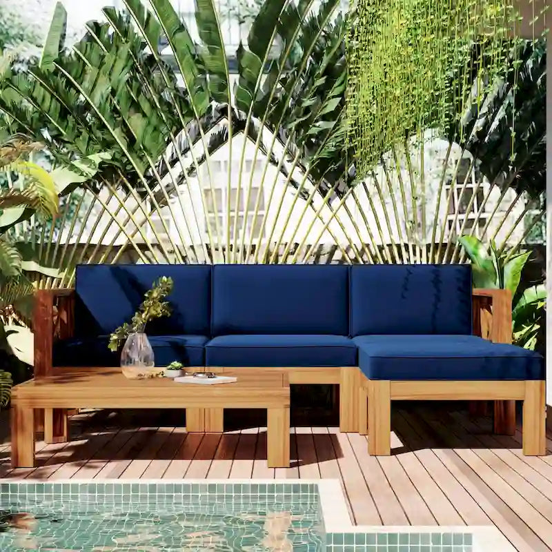 Natural Acacia Wood Outdoor Sectional Sofa Set