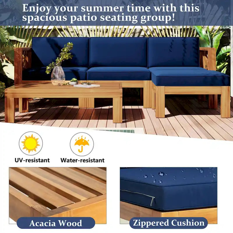 Natural Acacia Wood Outdoor Sectional Sofa Set