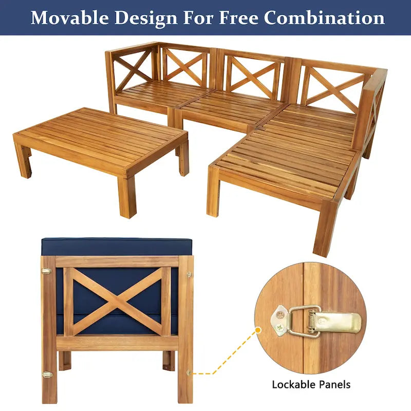 Natural Acacia Wood Outdoor Sectional Sofa Set