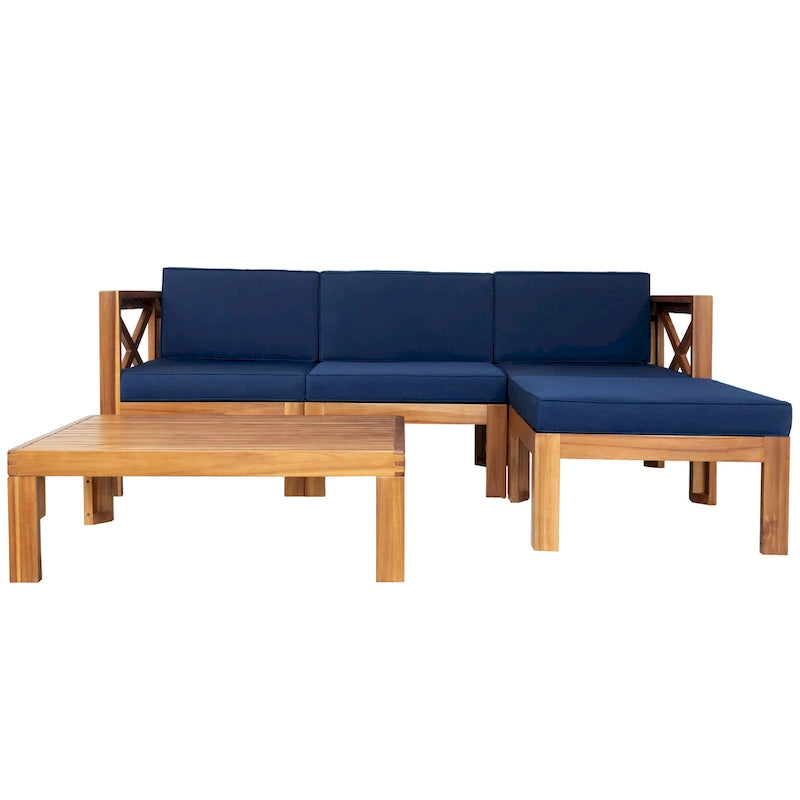 Natural Acacia Wood Outdoor Sectional Sofa Set