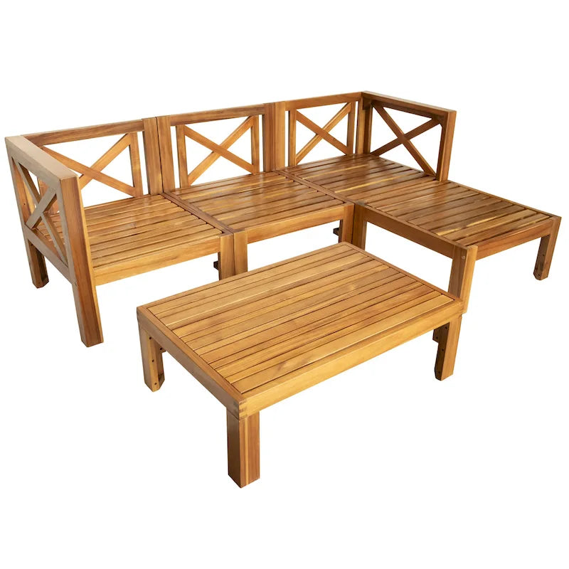 Natural Acacia Wood Outdoor Sectional Sofa Set