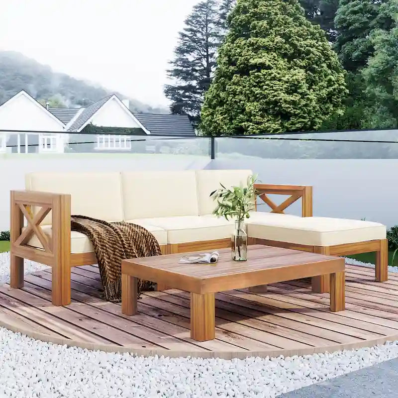 Natural Acacia Wood Outdoor Sectional Sofa Set