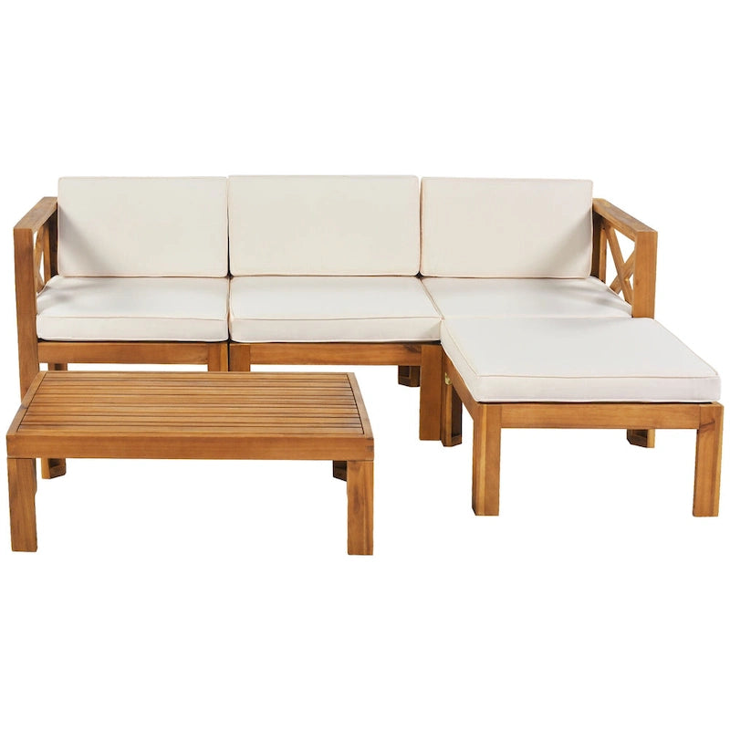 Natural Acacia Wood Outdoor Sectional Sofa Set