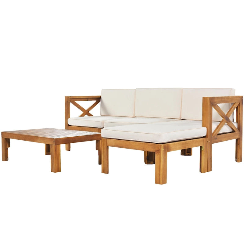 Natural Acacia Wood Outdoor Sectional Sofa Set