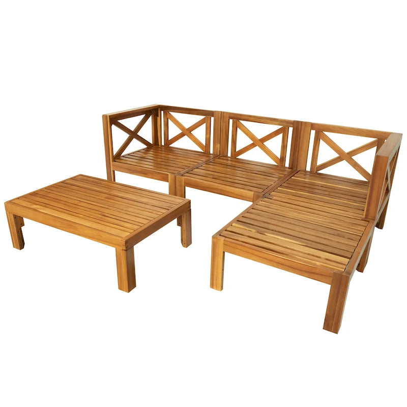 Natural Acacia Wood Outdoor Sectional Sofa Set
