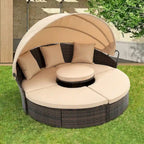 Rattan Round Lounge With Canopy Bali Canopy Bed Outdoor, Wicker Outdoor Sofa Bed with lift coffee table