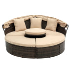 Rattan Round Lounge With Canopy Bali Canopy Bed Outdoor, Wicker Outdoor Sofa Bed with lift coffee table