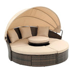 Rattan Round Lounge With Canopy Bali Canopy Bed Outdoor, Wicker Outdoor Sofa Bed with lift coffee table
