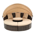 Rattan Round Lounge With Canopy Bali Canopy Bed Outdoor, Wicker Outdoor Sofa Bed with lift coffee table