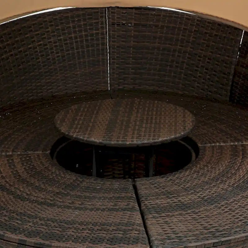 Rattan Round Lounge With Canopy Bali Canopy Bed Outdoor, Wicker Outdoor Sofa Bed with lift coffee table
