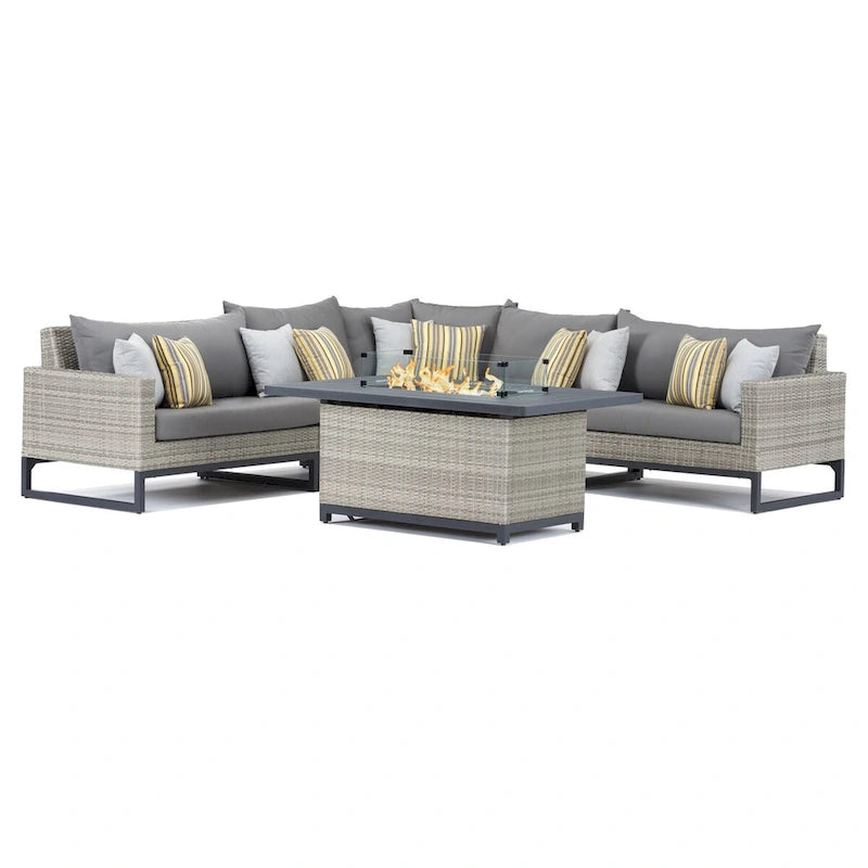 Milo Gray 6 Piece Sunbrella Outdoor Patio Fire Sectional with Table