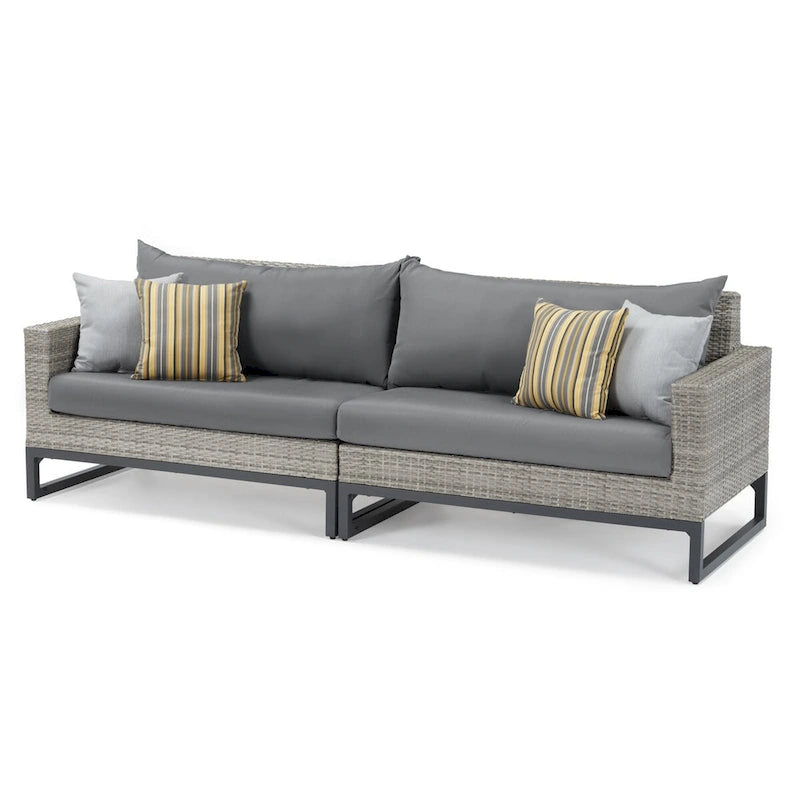 Milo Gray 6 Piece Sunbrella Outdoor Patio Fire Sectional with Table