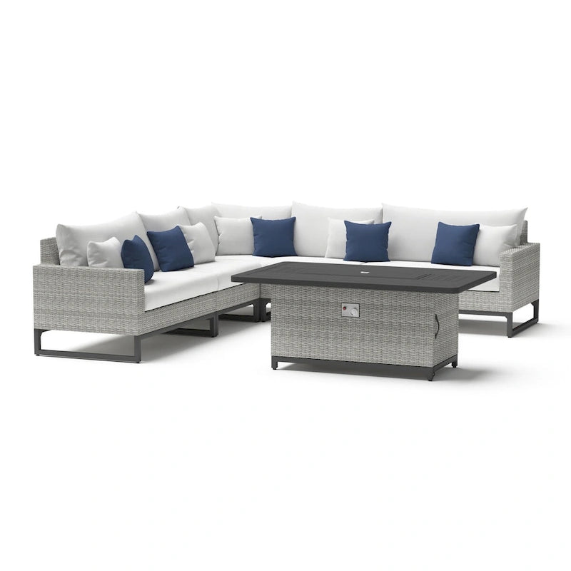 Milo Gray 6 Piece Sunbrella Outdoor Patio Fire Sectional with Table