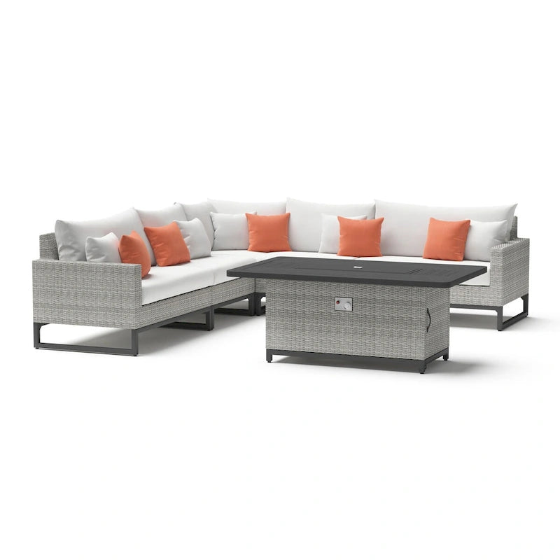Milo Gray 6 Piece Sunbrella Outdoor Patio Fire Sectional with Table