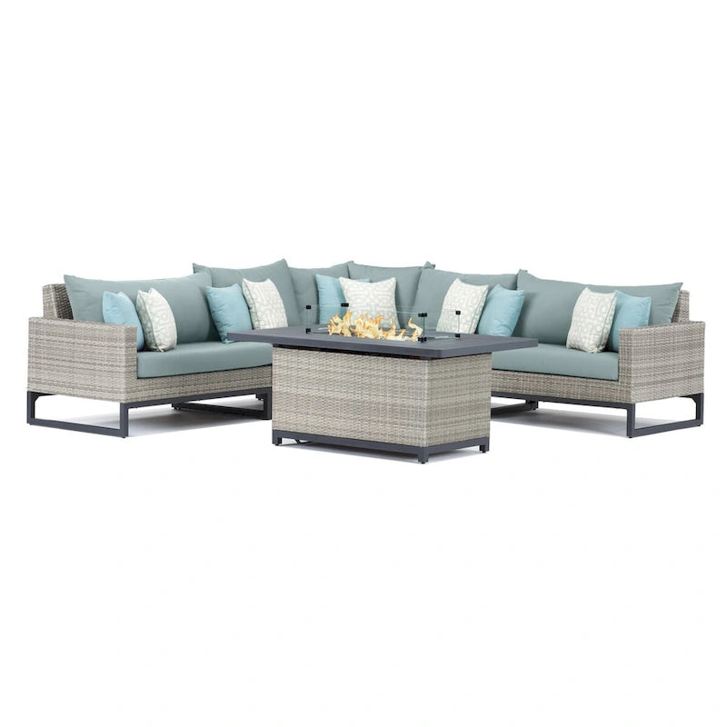Milo Gray 6 Piece Sunbrella Outdoor Patio Fire Sectional with Table