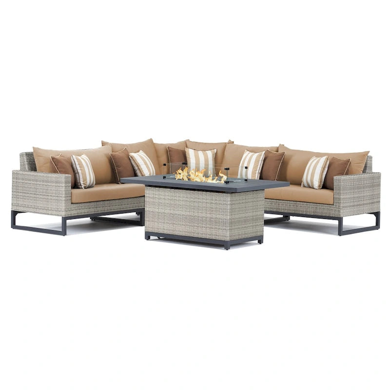 Milo Gray 6 Piece Sunbrella Outdoor Patio Fire Sectional with Table