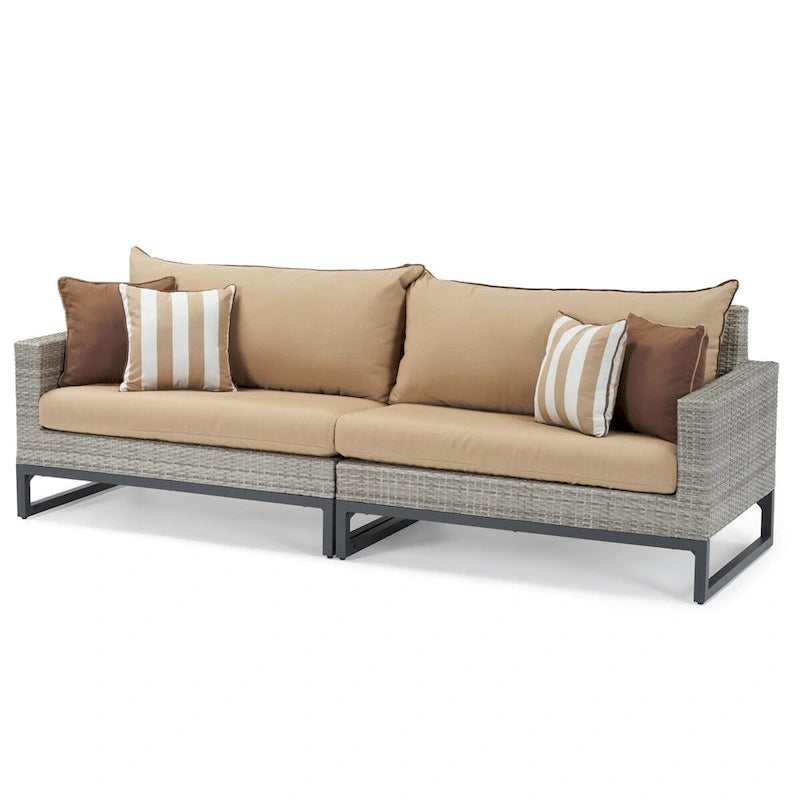 Milo Gray 6 Piece Sunbrella Outdoor Patio Fire Sectional with Table