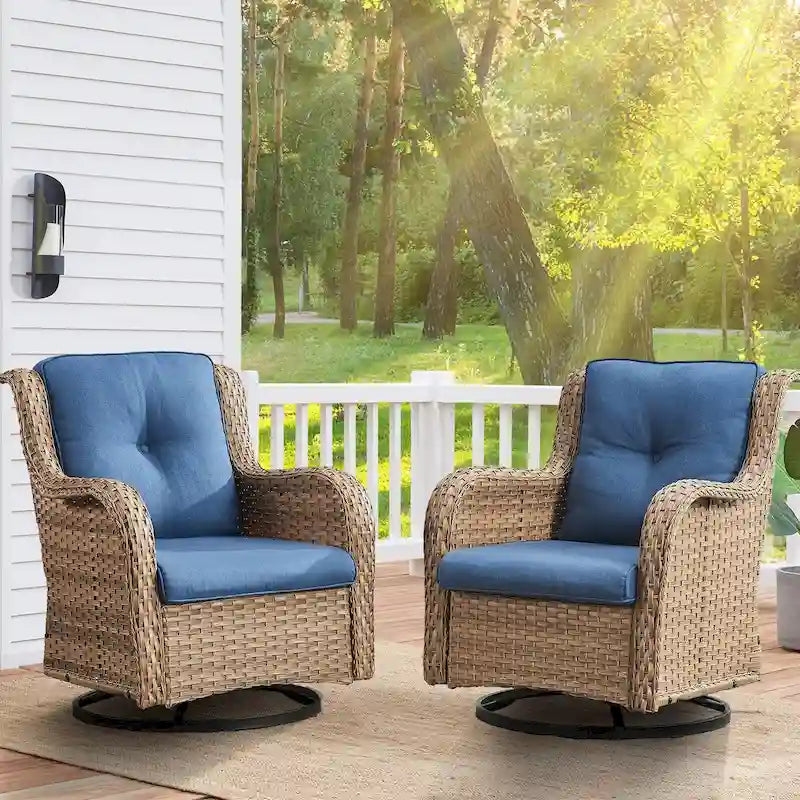 Patio Wicker Chair, 360 Rocking Swivel Chair - Yellow