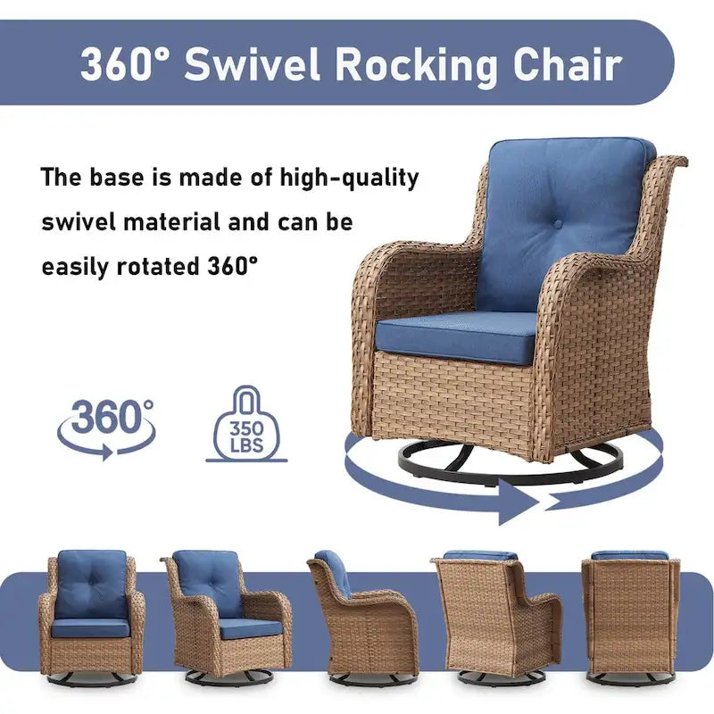 Patio Wicker Chair, 360 Rocking Swivel Chair - Yellow