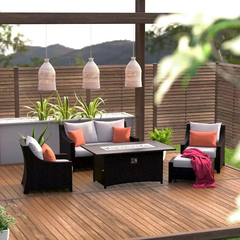 Deco 5 Piece Sunbrella Outdoor Patio Love & Club Fire Set