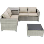 4-Pieces Gray Wicker Outdoor Sectional Set with Cushions and Storage Box