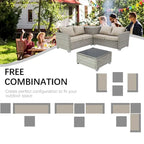 4-Pieces Gray Wicker Outdoor Sectional Set with Cushions and Storage Box