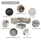 4-Pieces Gray Wicker Outdoor Sectional Set with Cushions and Storage Box