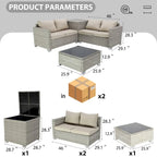 4-Pieces Gray Wicker Outdoor Sectional Set with Cushions and Storage Box
